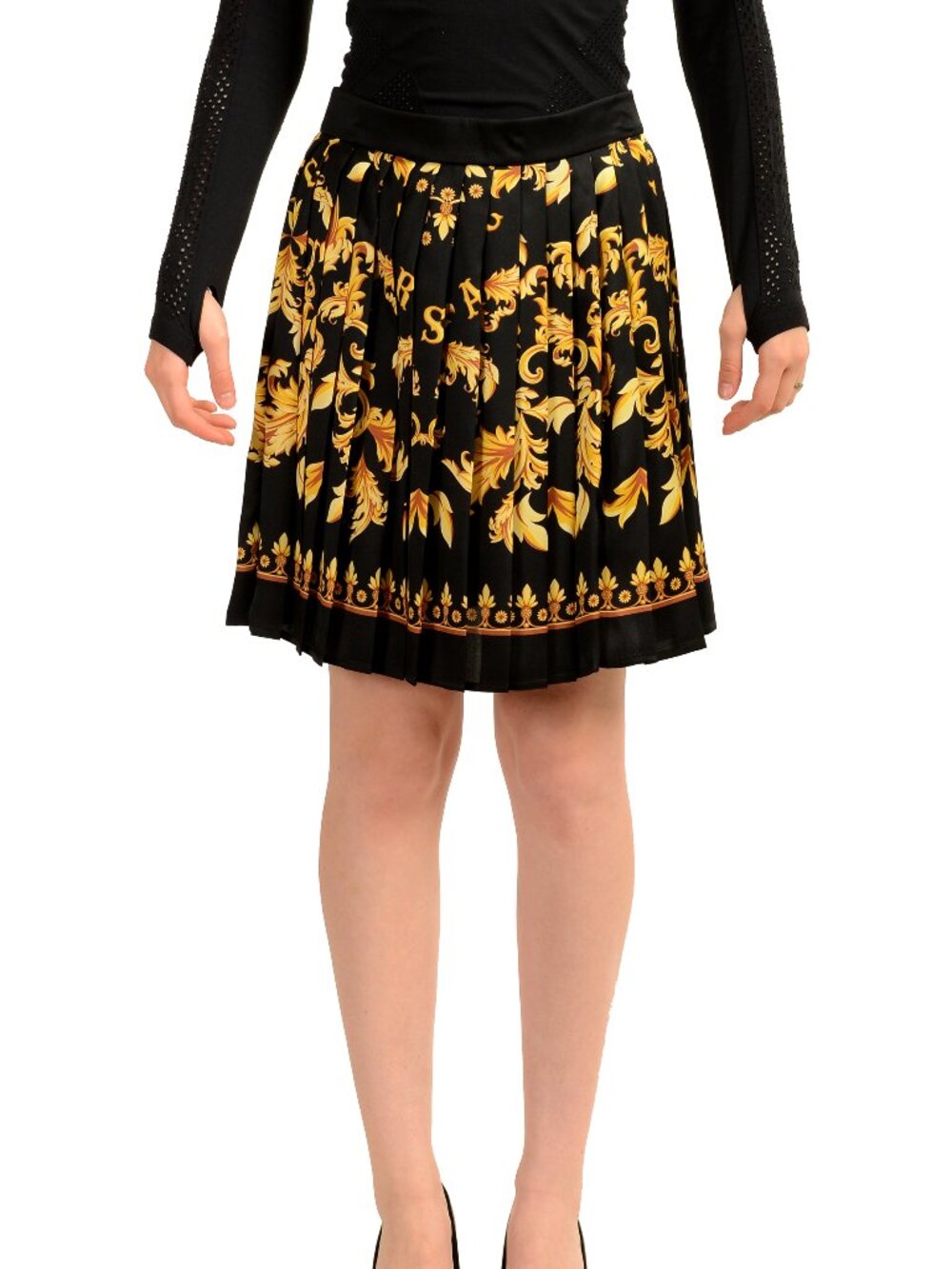 Versace Women's Barocco Print Pleated Mini Skirt US M IT 42